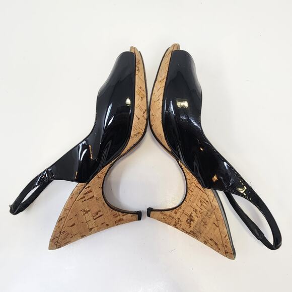 Donald J Pliner Couture Zozo Black Patent Leather Slingback Heel Size 8M Cork